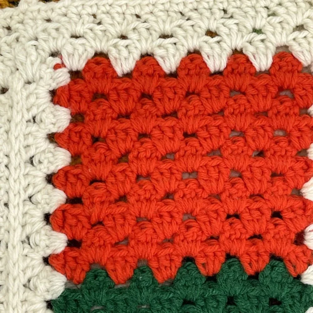 Grandma Squares Afghan Lap Blanket App 52X48 Vintage‎ Handmade Crochet knit